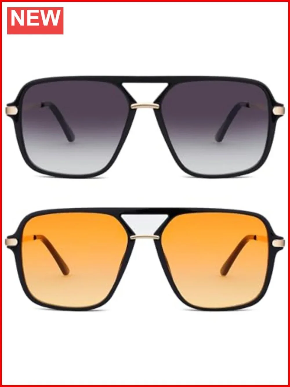 Retro Square Tinted Lens Aviator Sunglasses Tangle Free No Nose Piece for Women